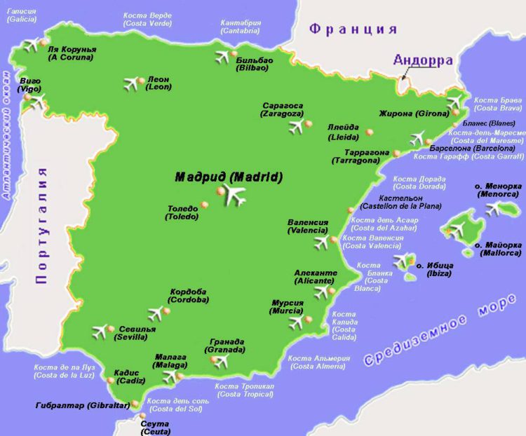 Испания карта достопримечательностей